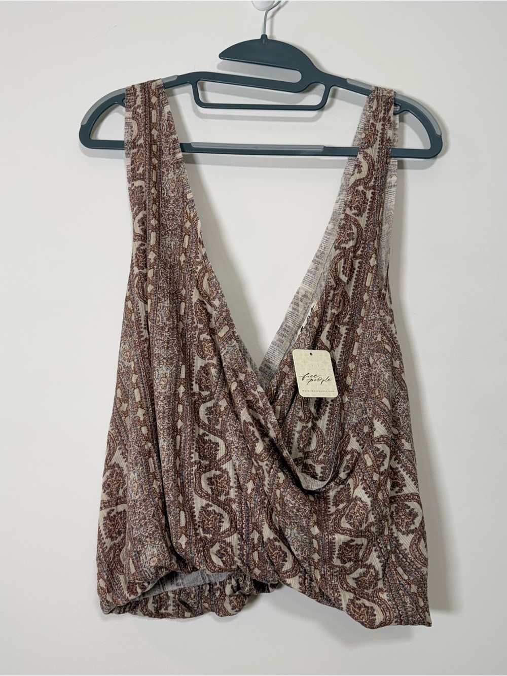 We The Free Brown Paisley Draped V-Neck Tank